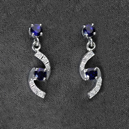 Diamond & Synthetic Sapphire Earrings, Sterling Silver