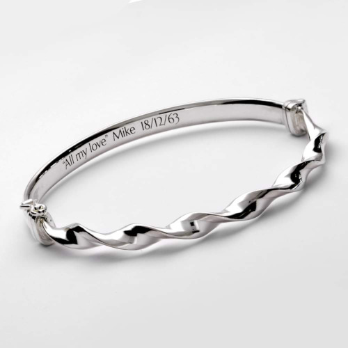 Hinged Engraved Bracelet, Sterling Silver, Closed